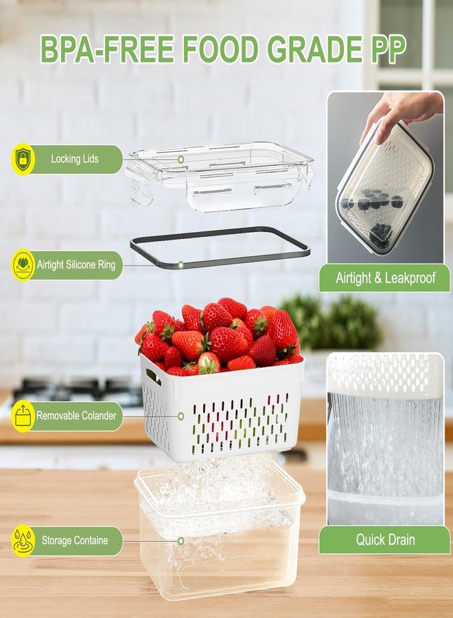 CAPHONT Large Fruit Containers for Fridge, Airtight Food Storage Containers with Removable Colander, Dishwasher and Microwave Safe, Berry Produce Container Keep Fruits, Vegetables, Meat Fresh Longer, 6 Pcs - Image 5
